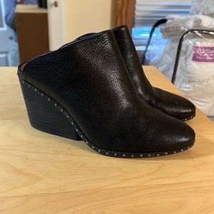 Lucky Brand - Black Leather Wedge Heeled Mules - Size 7